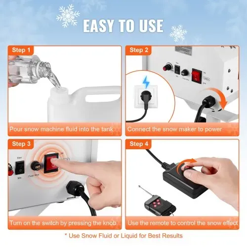 VEVOR Schneemaschine, 1200 W, Schnee Maschine mit höhenverstellbarem Ständer, Schneeflockenmaschine mit kabelloser Fernbedienung, Kunstschneeerzeuger für Weihnachtsfeiern, Hochzeitsbühneneffekte – Bild 5