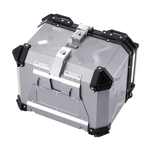 VEVOR Motorrad-Topcase Motorradkoffer 45 L Heckbox aus Aluminiumlegierung mit Lederfutter, abnehmbare Motorrad-Topbox mit Schloss & Rückenpolster, Helmkoffer (435 x 378 x 348 mm) Silber – Bild 10
