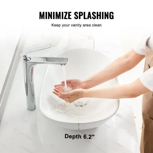 VEVOR Ovales Aufsatzwaschbecken Waschbecken, 592 x 361 x 158 mm, Badezimmer-Aufsatzwaschbecken über der Theke, Keramikwaschbecken moderner Stil, für Toiletten, Hotels, Restaurants, helles Weiß – Bild 3