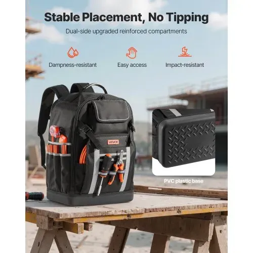 VEVOR Werkzeugrucksack, 56 Taschen, Werkzeug-Aufbewahrungstaschen mit geformtem Boden, Werkzeugtasche, Baustellenrucksack für Baustellen, Elektriker, Industrie, Reparaturen & Heizungstechniker – Bild 4