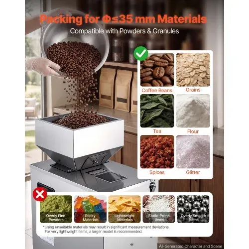 VEVOR Pulverabfüllmaschine Partikelspender Pulverfüller Automatisch 10-500g, Intelligentes Wiegen & Abfüllen, Edelstahlkonstruktion, Hohe Genauigkeit, Ideal für Nüsse Samen Tee Kaffeebohnen Gewürze Mehl – Bild 3