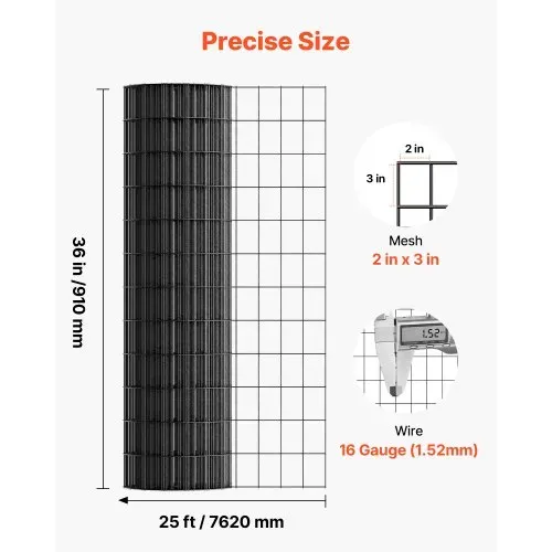 VEVOR Weidezaun, 91 cm x 7,62 m, Maschenweite 5,08 x 7,62 cm, φ1,52 mm verzinkter Stahldrahtzaun für Hühner, Kaninchen, vinylbeschichteter Viehzaun für Tiergehege, Käfigdraht, Gartenzäune – Bild 2