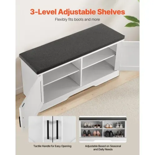 VEVOR Schuhregalbank Schuhbank (1000 x 355 x 460 mm), Eingangsbank mit gepolstertem Sitzkissen & 2 Scheunentüren, Schuhregal (136 kg belastbar), für Flur Wohnzimmer Schlafzimmer Schwarz Weiß – Bild 3