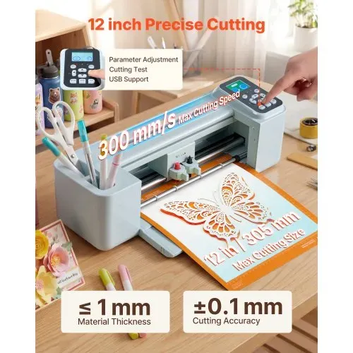 VEVOR Vinylschneidemaschine 30 cm, Schneideplotter/Plottermaschine mit Tastensteuerung & Touchscreen, Kompatibel mit Mac/Windows/Android/iOS, Vinylcutter für Bastelarbeiten, Karten & Wohnaccessoires VEVOR Vinylschneidemaschine 30 cm, Schneideplotter/Plottermaschine mit Tastensteuerung & Touchscreen, Kompatibel mit Mac/Windows/Android/iOS, Vinylcutter für Bastelarbeiten, Karten & Wohnaccessoires