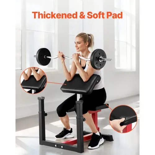 VEVOR Preacher Curlbank Hantelbank mit Beinstrecker, Krafttrainingsbänke (Max. Belastung 200 kg) Heim-Fitnessbank, Fitnessgerät, Sitzende Arm-isolierte Langhantel-Station, Trainingsbank – Bild 4