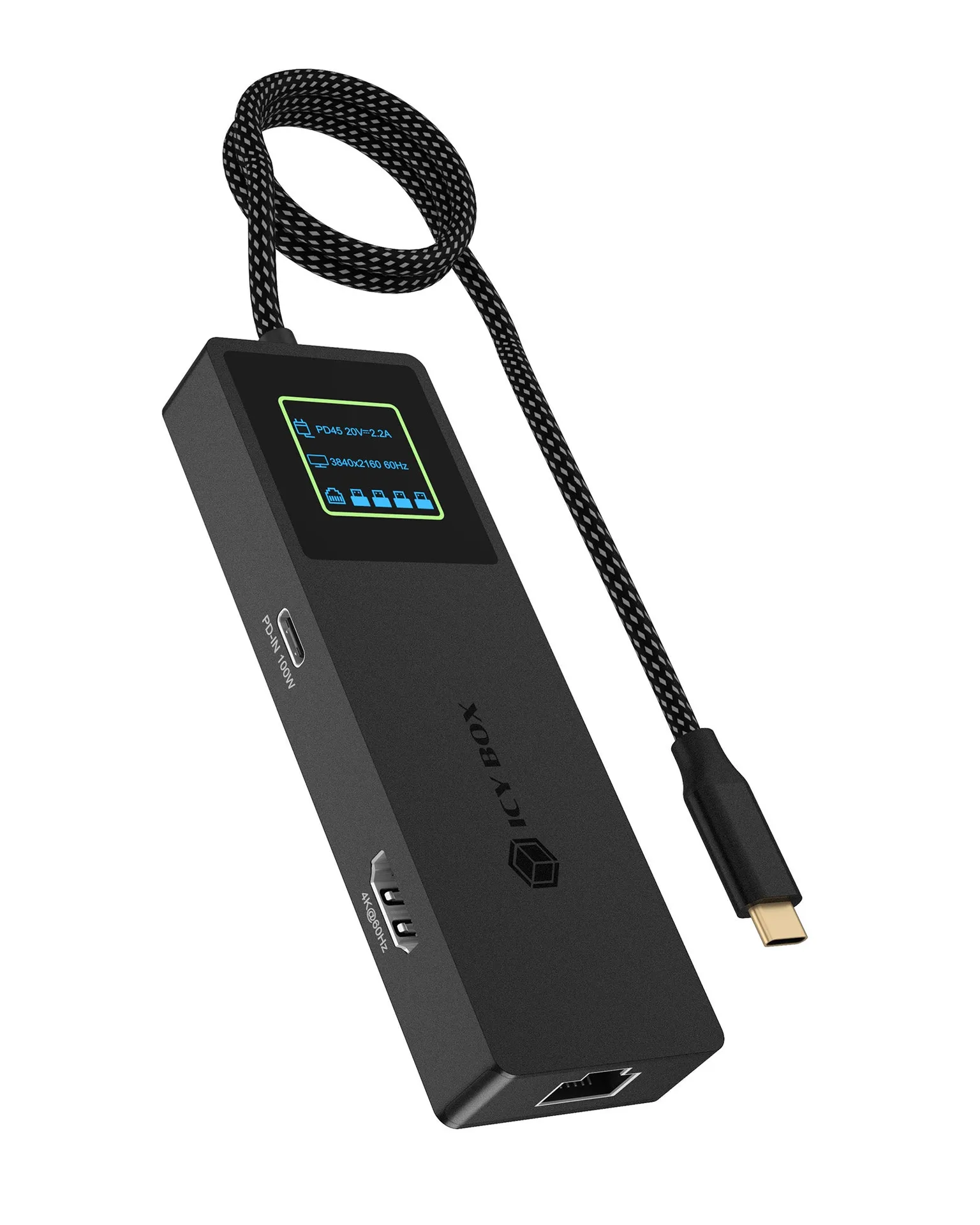ICY BOX Spade Dock 4038, 7-in-1 DockingStation mit LCD-Display und 100 W PD ICY BOX Spade Dock 4038, 7-in-1 DockingStation mit LCD-Display und 100 W PD
