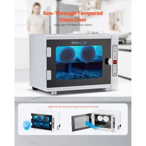VEVOR UV Sterilisator Nagelwerkzeug-Reinigungsmaschine (12 L / 5 W) multifunktionale Nagelreiniger Sterilisator mit Timer-Einstellung, Reinigungskabinett mit Tür aus gehärtetem Glas, für Labore – Bild 4