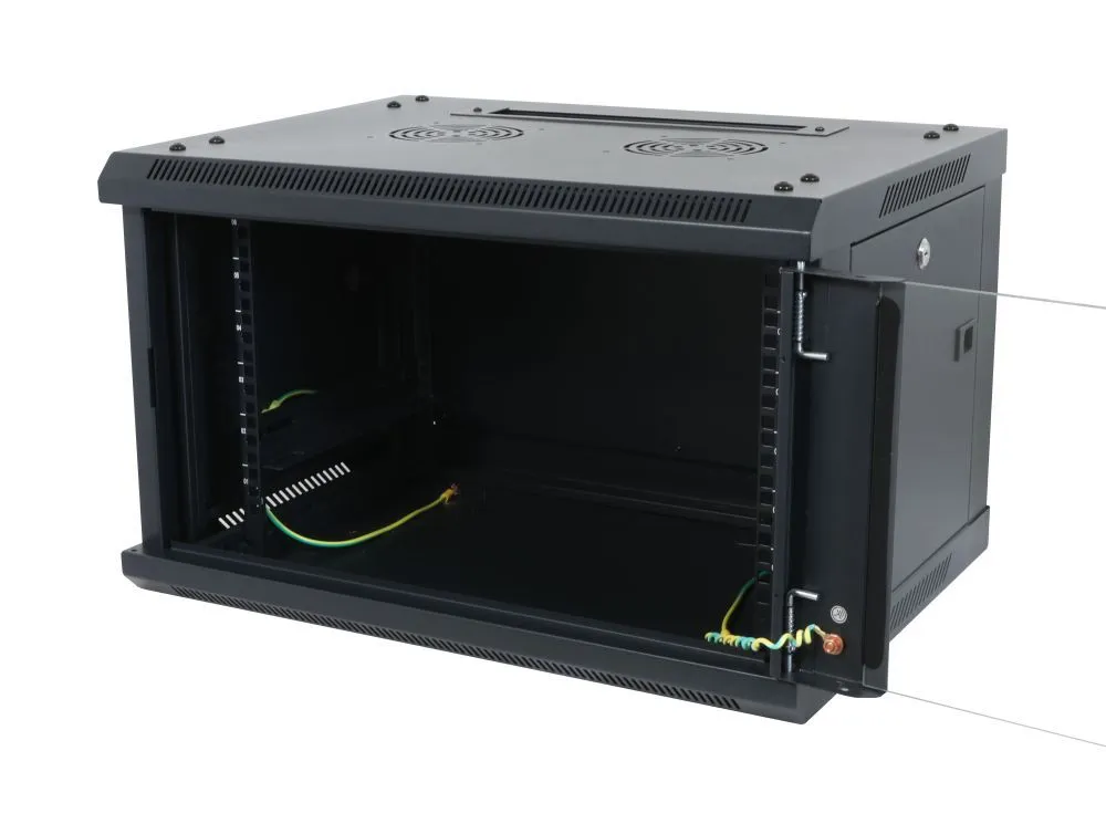 ALLNET 19"Wandgehäuse, 12HE, 1-teilig, T450mm, Schwarz, zerlegt(Flat Pack), SMA-Serie, – Bild 2