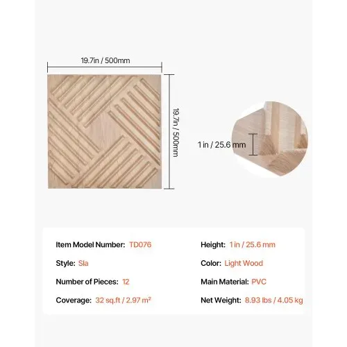 VEVOR 3D-Wandpaneele, 12er-Set, 150x50cm PVC-Wandverkleidung im modernen minimalistischen Stil, 2,97m² Deckkraft, Inneneinrichtung für Schlafzimmer, Wohn- & Spielzimmer, helle Holzfarbe – Bild 6