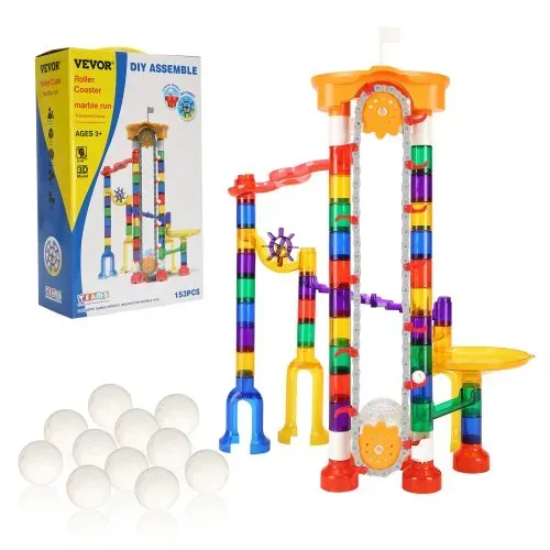 VEVOR Kugelbahn-Set 153-teilig mit motorisiertem Aufzug, mit 30 Plastikmurmeln, Murmel-Labyrinth, Baustein-Denkspiel, pädagogisches Lernrennbahn-MINT-Spielzeug, für Kinder ab 3 Jahren – Bild 8