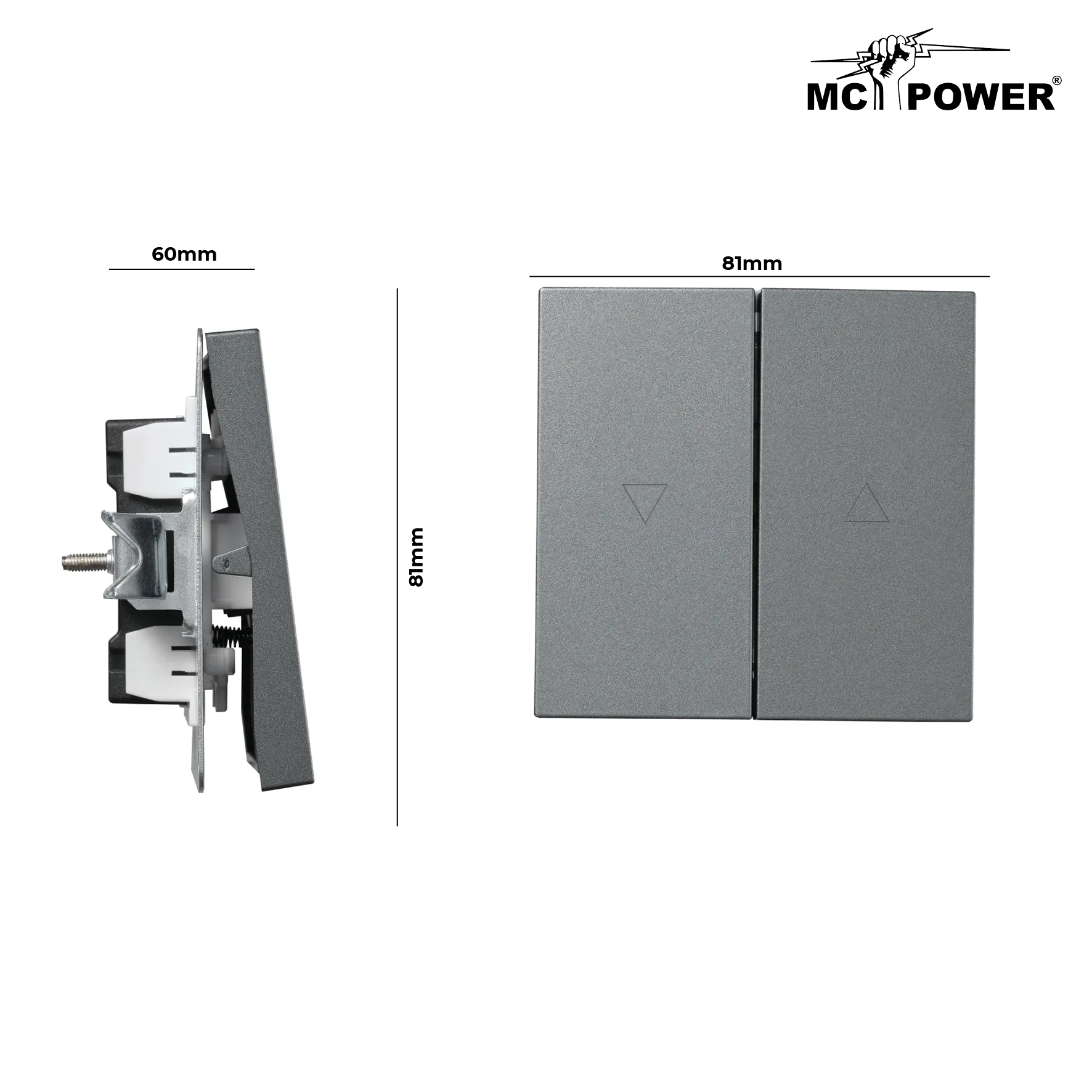 Jalousie-Taster McPower ''Shallow'' 250V~/10A, UP, Steckanschluss, anthrazit – Bild 3