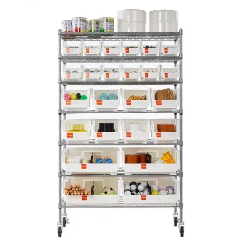 VEVOR Standregal, Lagerregal mit 7 Ebenen & 24 Stapelboxen, Bücherregal, Küchenregal mit Rollen, Werkzeugaufbewahrung für Garage, Lager, Büro, Restaurant, Klassenzimmer, Küche, 355x900x1480 mm – Bild 9