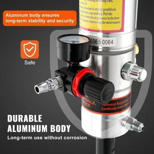 VEVOR Fettpumpe Luftbetriebene Fettpumpe mit 50:1 Druckverhältnis, 3,96 m Hochdruckschlauch und Fettpresse, Pneumatische Fettpumpe, Tragbare Schmierfettpumpe mit um 360° Schwenkbarem Fettpressenkopf – Bild 4