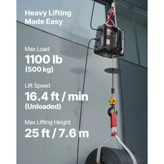 VEVOR Seilwinde Elektrisch, 2-in-1 Hebezeug, 500 kg, 1500 W Seilzug, 7,6 m Hubhöhe, 5 m/min Hubgeschwindigkeit, mit manueller & kabelgebundener Fernbedienung für Fabrik, Lagerhalle & Garage VEVOR Seilwinde Elektrisch, 2-in-1 Hebezeug, 500 kg, 1500 W Seilzug, 7,6 m Hubhöhe, 5 m/min Hubgeschwindigkeit, mit manueller & kabelgebundener Fernbedienung für Fabrik, Lagerhalle & Garage