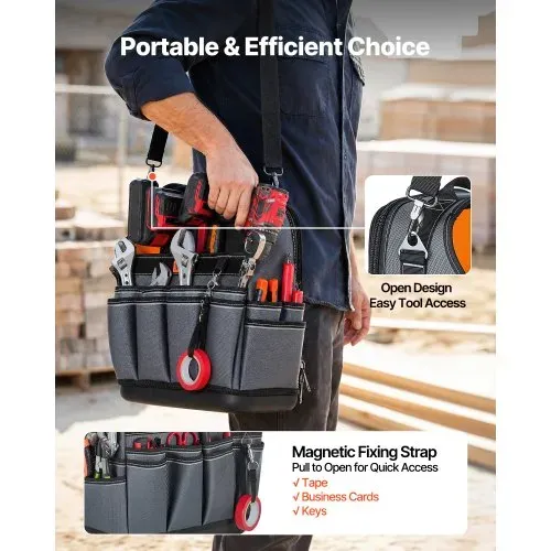 VEVOR Offene Werkzeugtasche 33,5x23x39cm, Aufbewahrungstasche mit 24 Innen- & 15 Außenfächern, Wasserfester Werkzeug-Organizer aus Polyester mit Schultergurt & Tragegriff, Werkzeugtrage für Handwerker – Bild 6