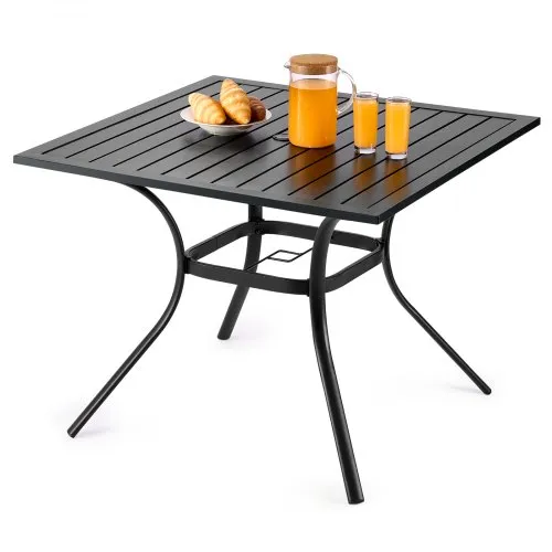 VEVOR Terrassentisch Gartentisch Balkontisch (94 x 94 cm) aus Kohlenstoffstahl quadratischer Esstisch für Outdoor Hof Terrasse Garten Veranda, wasserfest, mit Schirmloch, 68 kg Tragkraft Schwarz VEVOR Terrassentisch Gartentisch Balkontisch (94 x 94 cm) aus Kohlenstoffstahl quadratischer Esstisch für Outdoor Hof Terrasse Garten Veranda, wasserfest, mit Schirmloch, 68 kg Tragkraft Schwarz