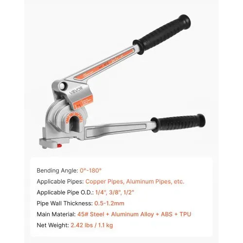 VEVOR Rohrbiegegerät, 6,35/9,525/12,7 mm Außendurchmesser, 3-in-1-Rohrbieger mit manueller Wasserwaage, 180°-Biegewerkzeug für Kupfer-Aluminium-Rohre für Autoreparaturen, HVAC-Klimaanlagen – Bild 6