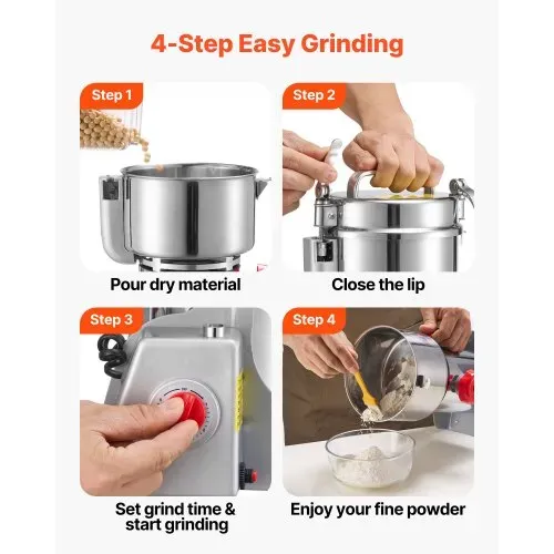 VEVOR Elektrische Getreidemühle 800 g, Getreidemühle 2100 W Edelstahl, Gewürzmühle für Trockenes Getreide Gewürze Müsli Kaffee Mais Pfeffer, Schwenktyp Pulverisiermaschine 220x190x375 mm – Bild 4