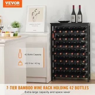 VEVOR Weinregal 42 Flaschen, stabiles Flaschenregal, 7-stufiges Lagerregal aus massivem Bambusholz, freistehendes Weinregal, wackelfreie Regale für Küche, Bar und Keller (schwarz) VEVOR Weinregal 42 Flaschen, stabiles Flaschenregal, 7-stufiges Lagerregal aus massivem Bambusholz, freistehendes Weinregal, wackelfreie Regale für Küche, Bar und Keller (schwarz)