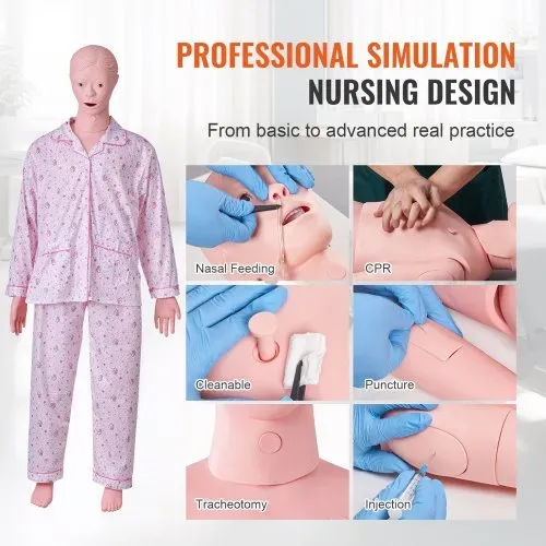 VEVOR Weibliche Krankenpflege Übungspuppe Multifunktional Patientenversorgungssimulator 1530 x 450 x 210 mm, Multifunktionale Ausbildung Pflege-Trainingspuppe Gleichmäßige Skalenformen Übungspuppe – Bild 2