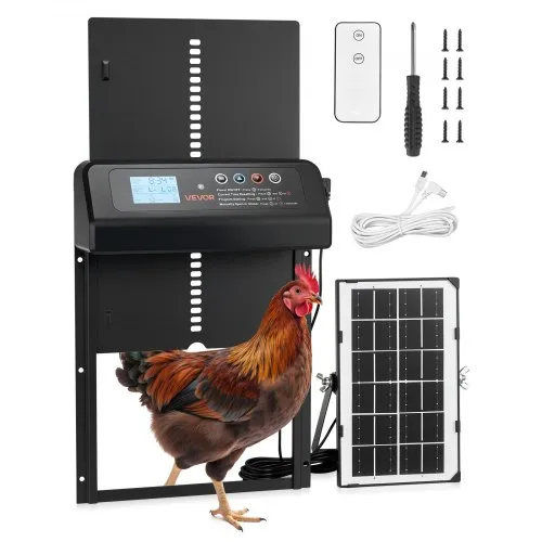 VEVOR Hühnerklappe Solar- & Batteriebetrieben, Hühnertür mit LCD-Display, Fernbedienung, Lichtsensor & Timer, Einklemmschutz, Hühnerstalltür aus Aluminiumlegierung, 350x250x73 mm, Schwarz VEVOR Hühnerklappe Solar- & Batteriebetrieben, Hühnertür mit LCD-Display, Fernbedienung, Lichtsensor & Timer, Einklemmschutz, Hühnerstalltür aus Aluminiumlegierung, 350x250x73 mm, Schwarz