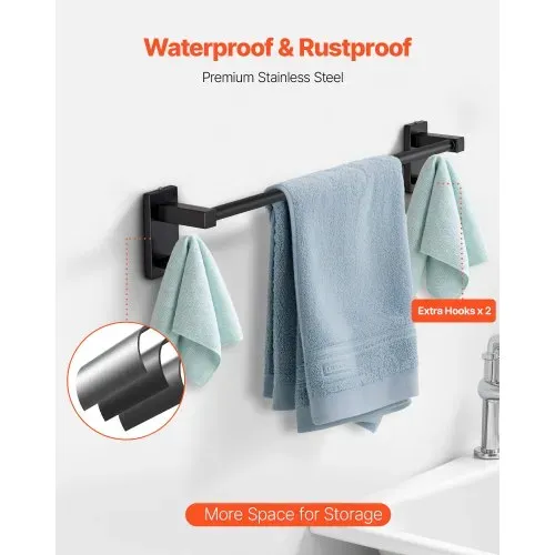VEVOR Badezimmer Hardware Zubehör Set aus SUS201 Edelstahl (4-tlg.) inkl. Handtuchstange & Handtuchhalter (runder Ring) & Haken & Toilettenpapierhalter, für Badezimmer, Wandmontage Schwarz – Bild 2