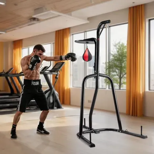 VEVOR 2 in 1 Boxsackständer Trainingsgerät Sandsackgestell aus Stahl, höhenverstellbare Boxsackhalterung (65 kg belastbar), Fitnessgerät Standboxtrainer für Fitness-Studio Boxing Schwarz – Bild 7