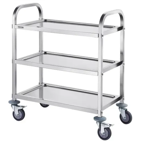 VEVOR Laborwagen Gerätewagen Medizintechnik Servierwagen 201 Edelstahl Tragbar Abräumwagen 100 kg Tragfähigkeit, 740 x 396 x 860 mm Labor Rollwagen Medical Trolley Dreifach-Design Silber – Bild 8