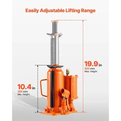 VEVOR lufthydraulischer Flaschenheber mit 12 t Tragkraft & Hubbereich 265–505 mm, pneumatisch/manuell, geschweißter Stempelwagenheber mit Pumpe für SUV Pickup Lkw PKW-Reparaturen, Orange – Bild 3