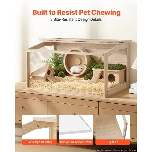 VEVOR Hamsterkäfig Nagerkäfig Nagarium Hamstergehege Holz 1018x518x510mm, 270°-Sichtfenster Nagersicherer mit Deckel Belüftung für Goldhamster Zwerghamster Meerschweinchen Rennmäuse – Bild 2