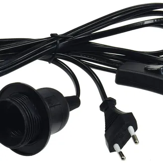 Netzkabel mit Schalter und E27 Fassung 1,4m + 2m lang, schwarz Netzkabel mit Schalter und E27 Fassung 1,4m + 2m lang, schwarz