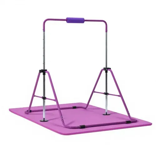 VEVOR Gymnastikstange für Kinder mit 63,5 kg Tragkraft, Klappbares Turnreck mit Matte, Höhenverstellbare Turnstange für Indoor- und Outdoor-Training, Heimtrainingsgerät für Kinderturnen zu Hause, Lila – Bild 9