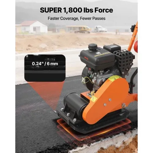 VEVOR Benzin Rüttelplatte, 2 PS (79 CC) Motor, 5250 U/min Vibrationsstampfer, Verdichter 8 kN Verdichtungsdruck, 410x315 mm Platte, Handgeführte Rütteler für Pflasterarbeiten, Asphalt & Fundamente – Bild 2