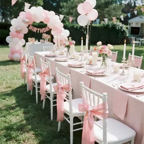 VEVOR Satin-Stuhlschärpen mit Schleifen (275x17 cm) 50 Stk. Stuhlbänder zum Binden, Stuhlbänder für Hochzeiten Bankett Dekorationen Veranstaltungen Bankettstuhlbezüge, Stuhlschleifen Rosegold – Bild 7