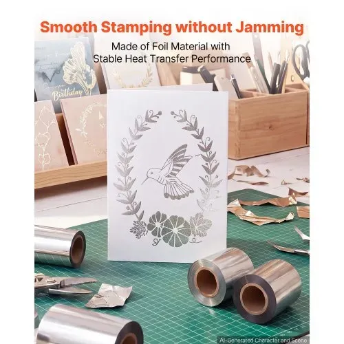 VEVOR Heißprägefolie 6 cm x 120 m Extra Lange Silberne Heißprägefolienrolle, Kompatibel mit der VEVOR Stanz- & Prägemaschine für Beheiztes Leder, Satte Farben, Feine Textur, für Papier Holz & Kunststoff – Bild 4