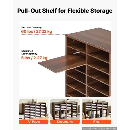 VEVOR Dokumentenablage Holz Schreibtisch Organizer mit 36 Fächern Braun, Ablagefach für Standard-A4-Dokumente Akten & Papiere, mit Verstellbaren Einlegböden für Büro, Zuhause & Klassenzimmer, MDF – Bild 3