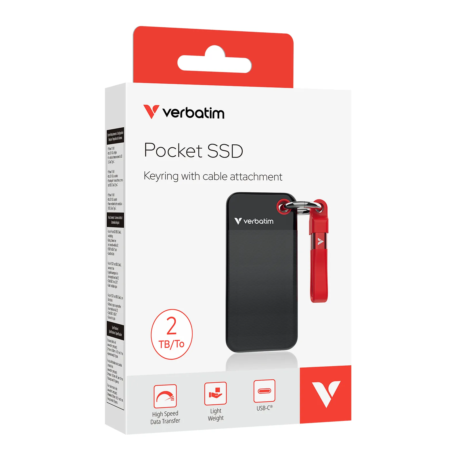 Verbatim Pocket SSD 2 TB USB Typ-C 3.2 Gen 2 (3.1 Gen 2) Schwarz, Rot – Bild 2