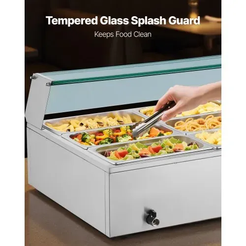 VEVOR kommerzieller Speisenwärmer (12 x 1/3 Größe Behälter), 1,7 kW elektrischer Wärmebehälter aus Edelstahl mit Glasabdeckung & Suppenkelle, Chafing Dishes für Catering Restaurant Party – Bild 3