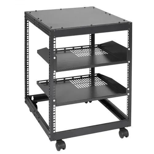 VEVOR 12U-Server-Rack mit offenem Rahmen 58.5-101.6cm verstellbare Tiefe freistehender/wandmontierter Netzwerk-Server-Rack 4-Pfosten-AV-Rack mit Rollen für Ihre gesamte Netzwerk-IT-Ausrüstung AV-Ausrüstung – Bild 9