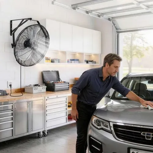 VEVOR 2x 120W Industrieller Wandventilator 60 cm, 7 m/s Oszillierender Wandlüfter mit 3 Stufen & Verstellbarem Neigungswinkel, Gewerblicher Industrieventilator für Werkstatt Garage Lager Gym, Schwarz – Bild 7
