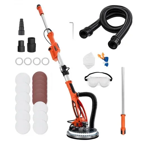 VEVOR Trockenbauschleifer 950 W, Deckenschleifer mit 255 mm Schleifteller, Langhalsschleifer mit 1000–2300 U/min Drehzahl, Doppelwandiger LED, Ausziehbarem Griff, 15 Schleifscheiben, Staubschlauch – Bild 8