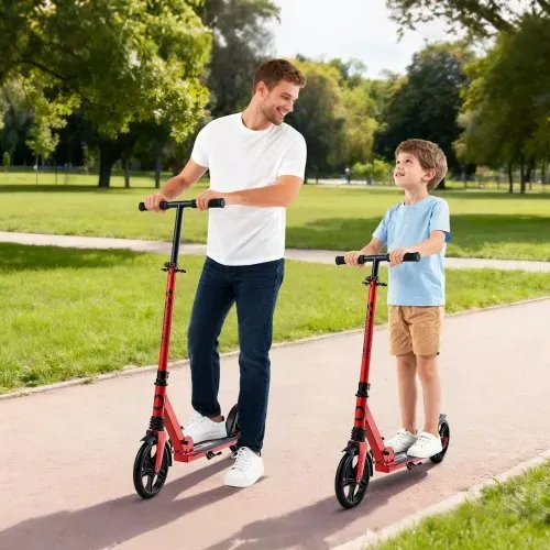 VEVOR Scooter (2 Räder) für Kinder ab 8 Jahren, Cityroller Kinderroller Straßenroller mit höhenverstellbarem Lenker & rutschfestem Deck, faltbarer Tretroller bis zu 100 kg, Schwarz + Rot – Bild 7