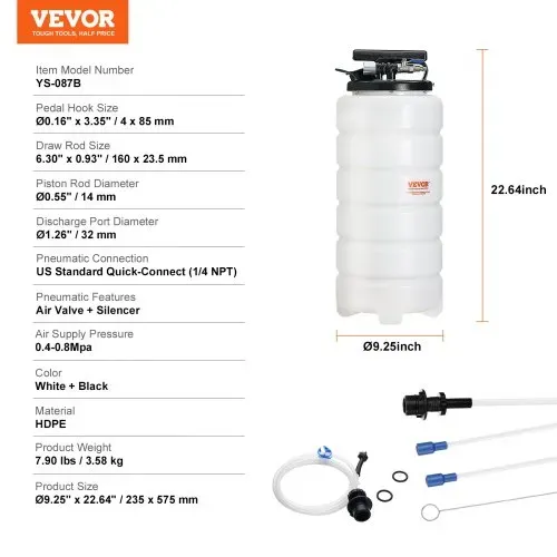 VEVOR Ölabsaugpumpe 15L Manuell Pneumatisch Ölabsauggerät 0,4–0,8 MPa Ölwechselpumpe Auto Absaugpumpe Handpumpe Flüssigkeitsabsaugpumpe Geeignet zum Absaugen von Motoröl Getriebeöl Bremsflüssigkeit – Bild 6