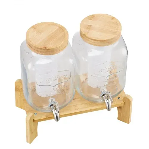 VEVOR Getränkespender (2 x 3,8 L) für Partys Saftspender (aus Glas) mit tropfsicherem Zapfhahn & Holzständer Wasserspender für Restaurants Partys, Limonade Eistee selbstgemachte Getränke Spender – Bild 10