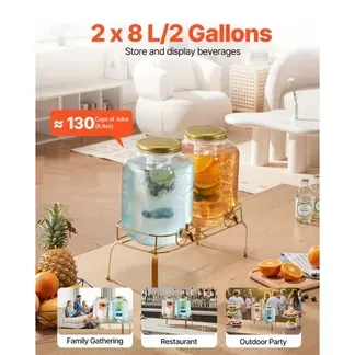 VEVOR Getränkespender (2 x 8 L) für Partys Saftspender (aus Glas) mit tropfsicherem Zapfhahn & Metallständer Wasserspender für Restaurants Partys, Limonade Eistee selbstgemachte Getränke Spender VEVOR Getränkespender (2 x 8 L) für Partys Saftspender (aus Glas) mit tropfsicherem Zapfhahn & Metallständer Wasserspender für Restaurants Partys, Limonade Eistee selbstgemachte Getränke Spender