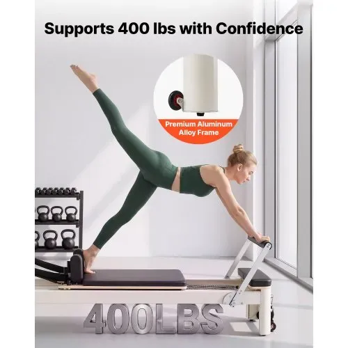 VEVOR Pilates Reformer mit Half Tower 2370x795x200 mm Aluminiumlegierung Ideal für Heimgebrauch & Fitnessstudio, bis 181 kg Belastbar, mit Jumpboard, Federn, Pilates-Box und Verstellbarer Kopfstütze – Bild 4