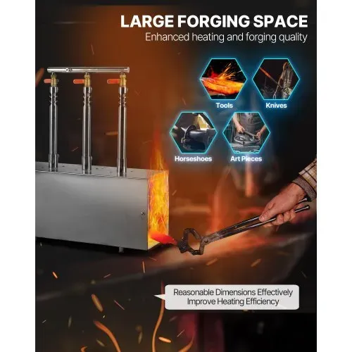 VEVOR tragbare Propangas-Schmiede mit 3 Brenner 1427 °C, Hufschmiede Schmiedeofen mit quadratischer Form, Edelstahl, Gasschmiedewerkzeuge und -ausrüstung, Schmelzofen Verwendung zum Metallschmieden – Bild 2