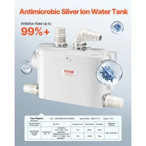 VEVOR Abwasser Hebeanlage 500W, 6600 L/H Durchfluss, 8 m Förderhöhe, Abwasserpumpe 2900U/min mit 3 Wassereinlässen für Keller Küche Spüle Dusche Badewanne, Wäscheabwasserentsorgung Aufspülmaschine – Bild 3