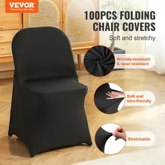 VEVOR Stuhlhussen aus Elastischem Spandex für Klappstühle, Universell Passender Stuhlbezug, Abnehmbare & Waschbare Schonbezüge, für Hochzeiten, Feiertage (100 Stück, Schwarz) VEVOR Stuhlhussen aus Elastischem Spandex für Klappstühle, Universell Passender Stuhlbezug, Abnehmbare & Waschbare Schonbezüge, für Hochzeiten, Feiertage (100 Stück, Schwarz)