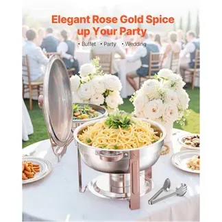 VEVOR Chafing Dish Buffet Speisenwärmer mit 4 Behältern in voller Größe (4,7 L pro), runder Catering-Wärmespender mit Deckel & Wasserpfanne & klappbarer Ständer, für Hochzeiten Partys Roségold VEVOR Chafing Dish Buffet Speisenwärmer mit 4 Behältern in voller Größe (4,7 L pro), runder Catering-Wärmespender mit Deckel & Wasserpfanne & klappbarer Ständer, für Hochzeiten Partys Roségold